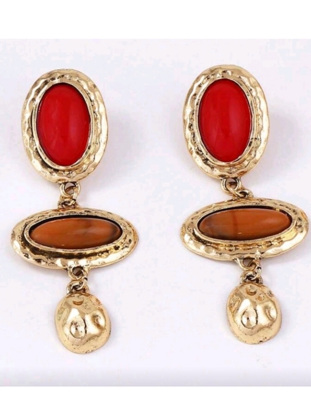 Zara Gold-Tone Drop Earrings with Red and Brown Stones